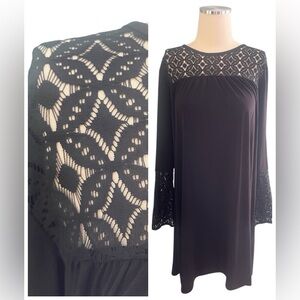 MK Michael Kors Black Crochet Lace Flare Bell Sleeve Dress Sz M